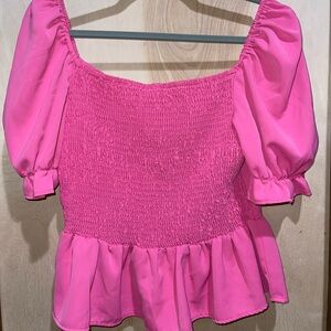 Hot Pink Stretchy Boutique Peplum Style Cupcake Babydoll Shirt Blouse